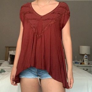 Free People Flowy Maroon Top